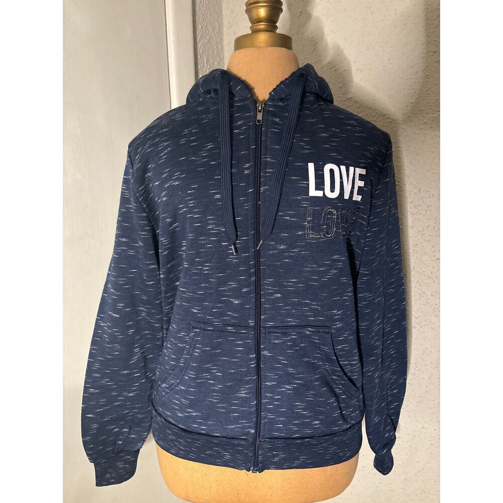 Supernova Love Hoodie Blue/ White L Zip Tie Comfy Cozycore Preppy Winter Lounge